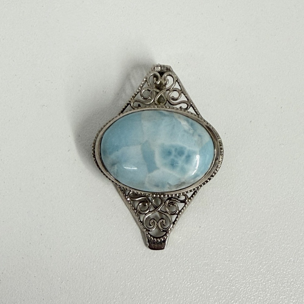 Sterling & Larimar Pendant by PTI From India 11 Grams Beautiful Scroll Work